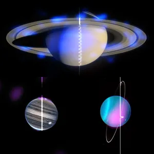 Pictures of Jupiter, Saturn and Uranus.