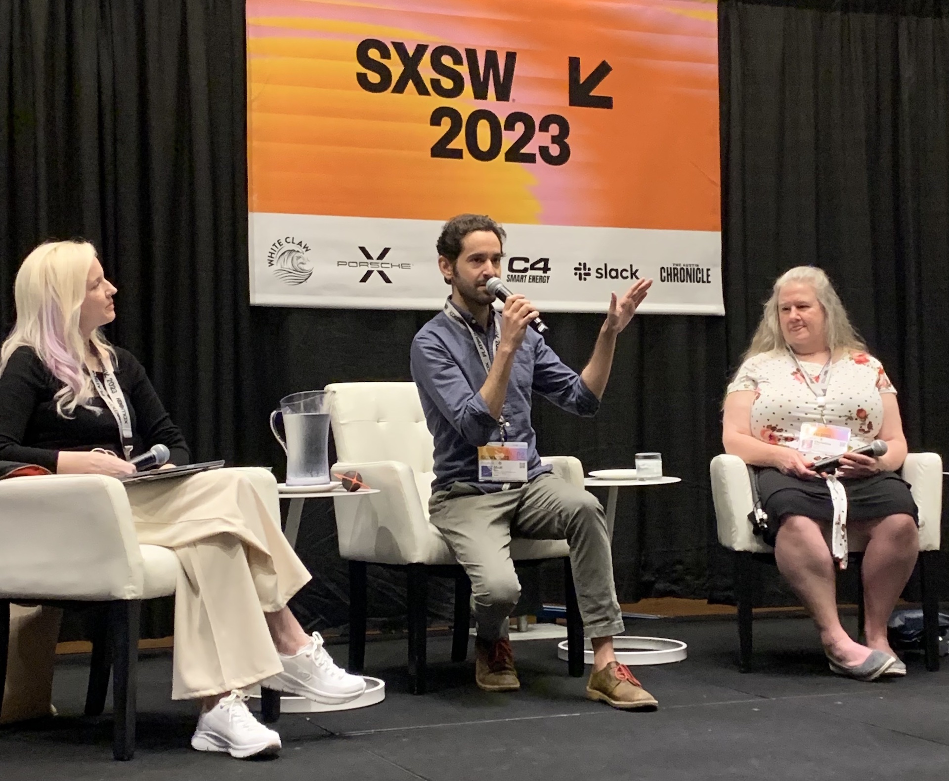 Kim, Matt, and Christine during their panel for SXSW 2023.